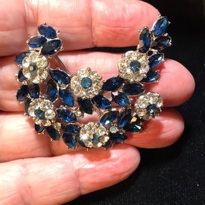 Crown Trifari Montana Blue/Crystal Rhinestone Pin
